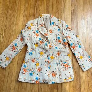 Vintage 60s Montgomery Ward Linen Floral Jacket Blazer Womens 14